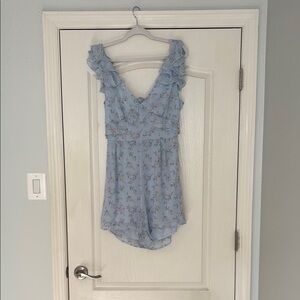 Francesca's Collections Blue Floral Ruffle Romper